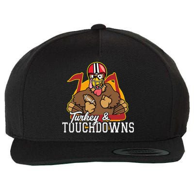 Turkey And Touchdowns Funny Thanksgiving Football Cute Gift Wool Snapback Cap