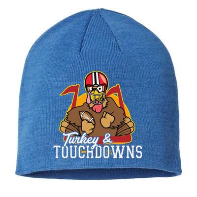 Turkey And Touchdowns Funny Thanksgiving Football Cute Gift Sustainable Beanie