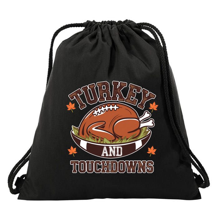 Turkey And Touchdowns Funny Thanksgiving Football Lovers Cool Gift Drawstring Bag