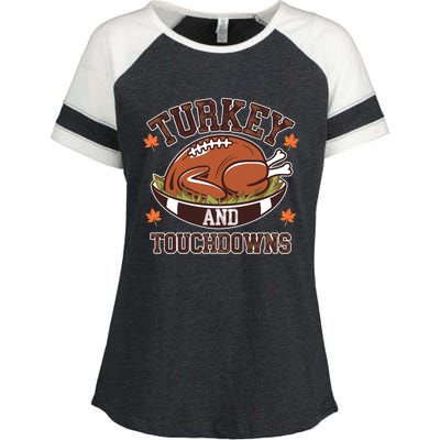 Turkey And Touchdowns Funny Thanksgiving Football Lovers Cool Gift Enza Ladies Jersey Colorblock Tee