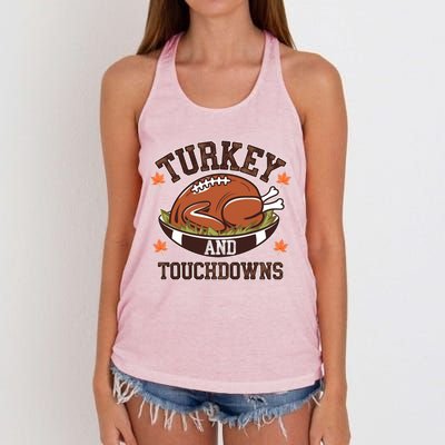 Turkey And Touchdowns Funny Thanksgiving Football Lovers Cool Gift Women's Knotted Racerback Tank