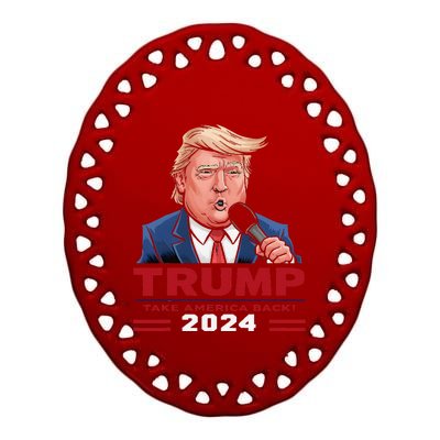 Trump Appears To Emulate Funny On Microphone Ceramic Oval Ornament