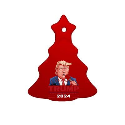 Trump Appears To Emulate Funny On Microphone Ceramic Tree Ornament