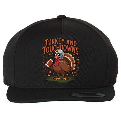 Turkey And Touchdowns Thanksgiving Football Great Gift Wool Snapback Cap