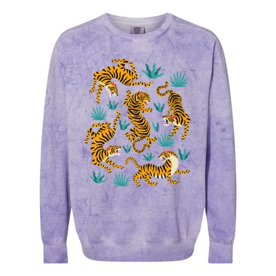 Tigers And Tropical Leaves Colorblast Crewneck Sweatshirt