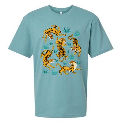 Tigers And Tropical Leaves Sueded Cloud Jersey T-Shirt