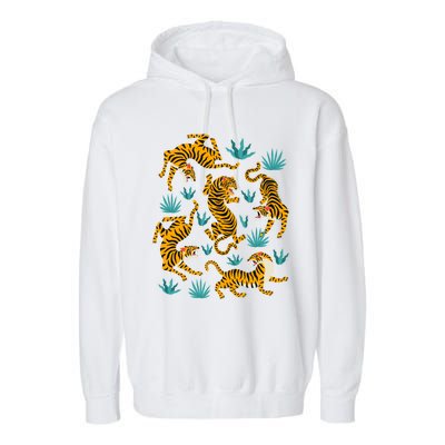 Tigers And Tropical Leaves Garment-Dyed Fleece Hoodie