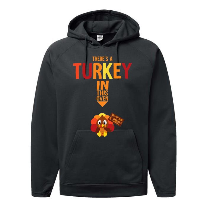 ThereS A Turkey In This Oven Pregnancy Thanksgiving Performance Fleece Hoodie