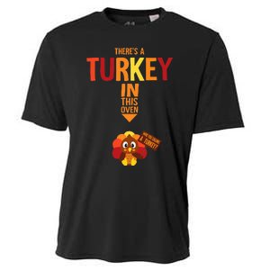 ThereS A Turkey In This Oven Pregnancy Thanksgiving Cooling Performance Crew T-Shirt