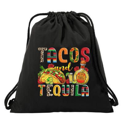 Tacos And Tequila Funny Drinking Taco Mexican Food Lover Drawstring Bag