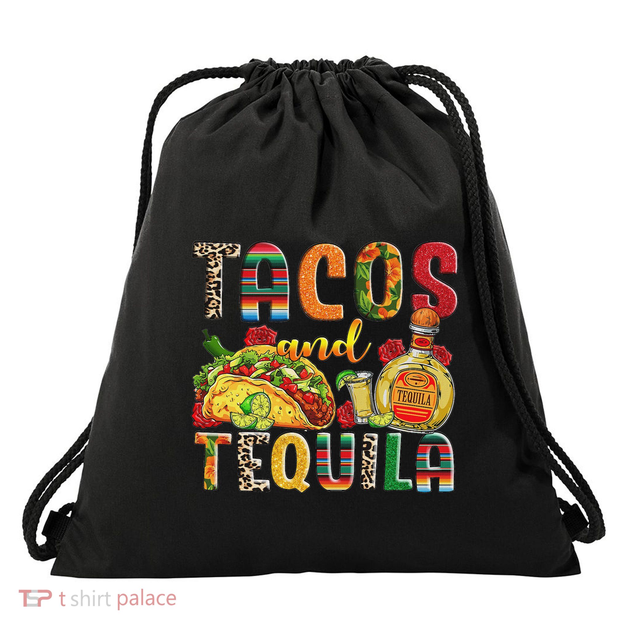 Tacos And Tequila Funny Drinking Taco Mexican Food Lover Drawstring Bag