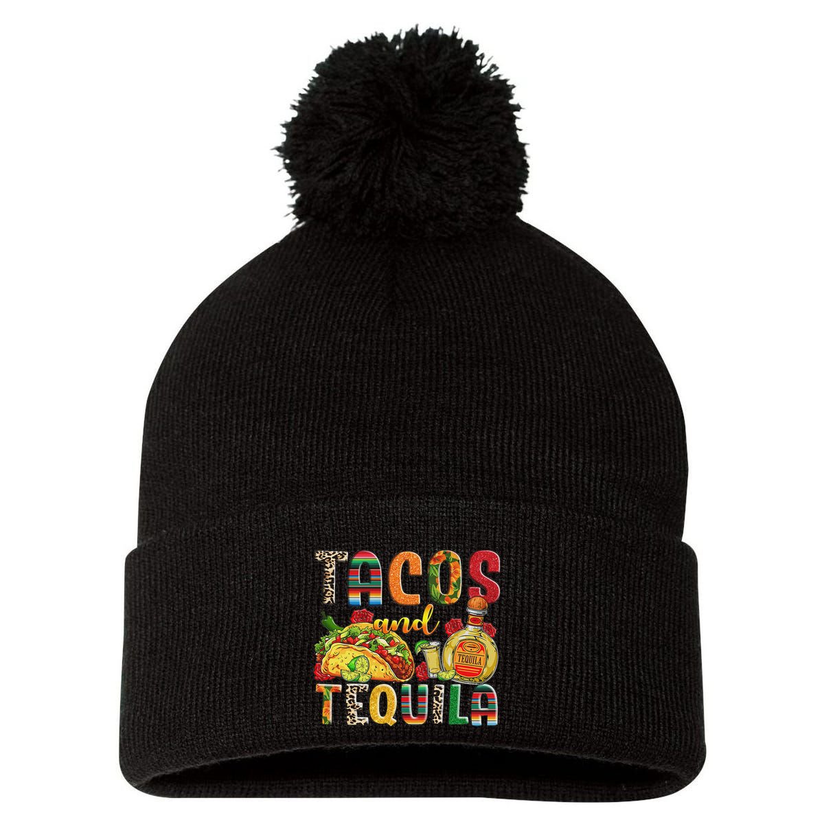 Tacos And Tequila Funny Drinking Taco Mexican Food Lover Pom Pom 12in Knit Beanie