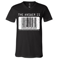 The Answer to Life The Universe and Everything in barcode V-Neck T-Shirt