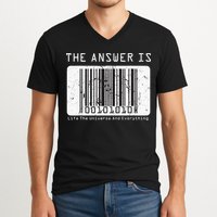 The Answer to Life The Universe and Everything in barcode V-Neck T-Shirt