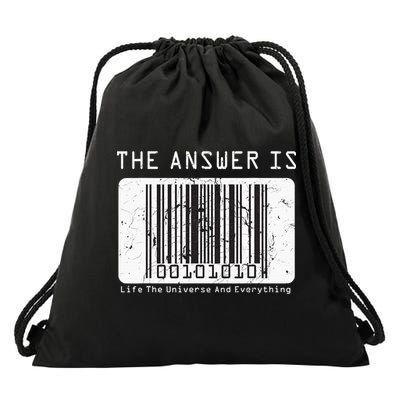The Answer to Life The Universe and Everything in barcode Drawstring Bag