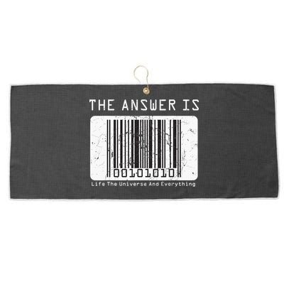 The Answer to Life The Universe and Everything in barcode Large Microfiber Waffle Golf Towel
