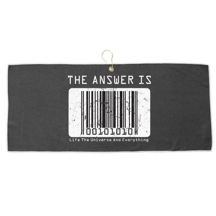 The Answer to Life The Universe and Everything in barcode Large Microfiber Waffle Golf Towel