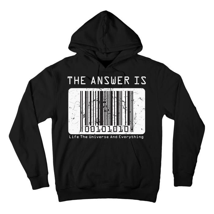 The Answer to Life The Universe and Everything in barcode Tall Hoodie