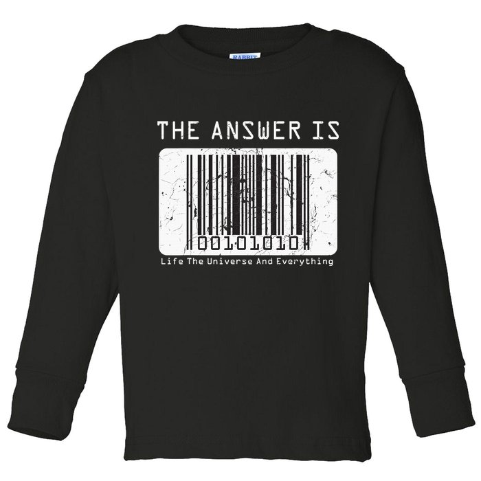 The Answer to Life The Universe and Everything in barcode Toddler Long Sleeve Shirt