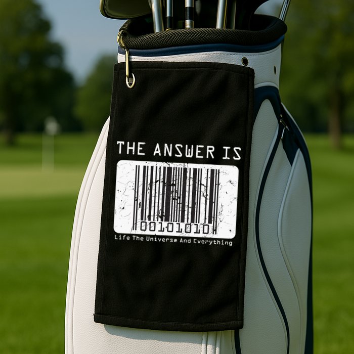 The Answer to Life The Universe and Everything in barcode Golf Towel