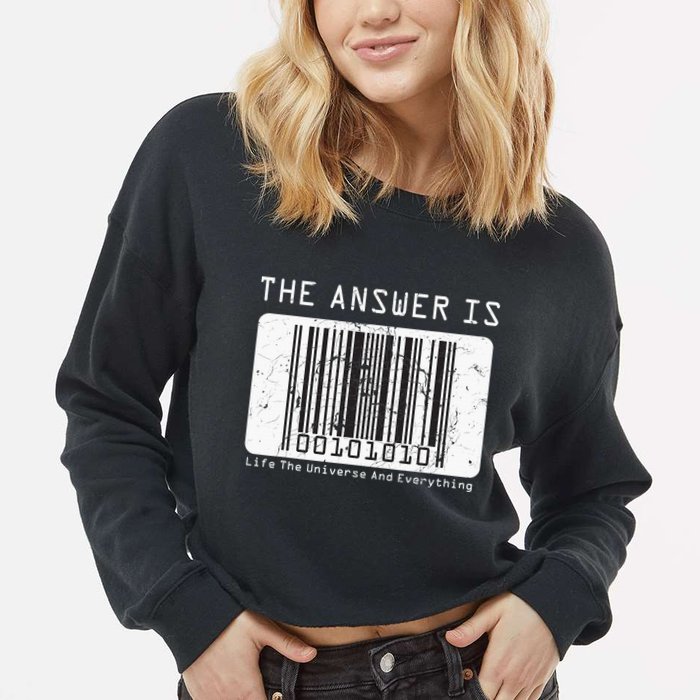 The Answer to Life The Universe and Everything in barcode Cropped Pullover Crew