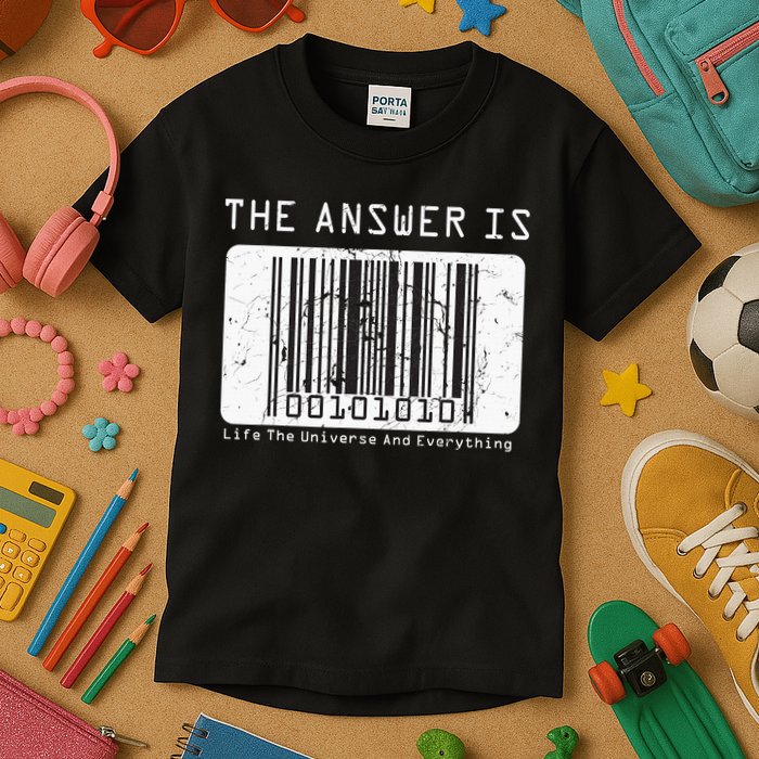 The Answer to Life The Universe and Everything in barcode Kids T-Shirt