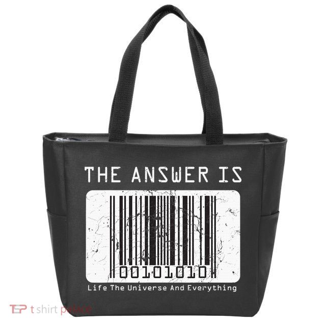 The Answer to Life The Universe and Everything in barcode Zip Tote Bag