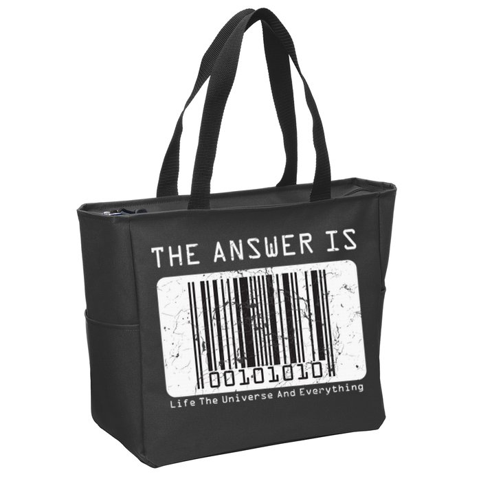 The Answer to Life The Universe and Everything in barcode Zip Tote Bag