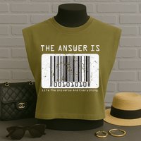 The Answer to Life The Universe and Everything in barcode Garment-Dyed Women's Muscle Tee