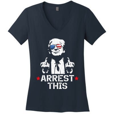 Trump Arrest This Funny Trump 2024 Convicted Felon Women's V-Neck T-Shirt