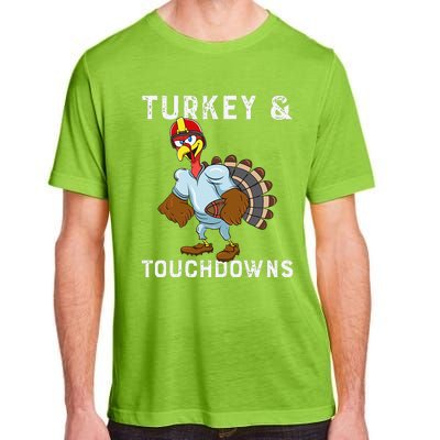 Turkey And Touchdowns Funny Thanksgiving Football Player Adult ChromaSoft Performance T-Shirt