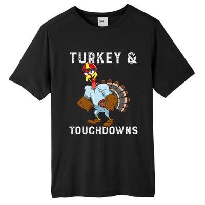 Turkey And Touchdowns Funny Thanksgiving Football Player Tall Fusion ChromaSoft Performance T-Shirt