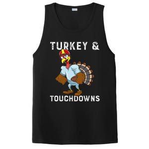 Turkey And Touchdowns Funny Thanksgiving Football Player PosiCharge Competitor Tank