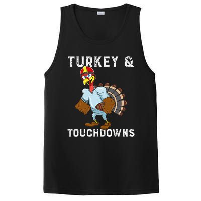 Turkey And Touchdowns Funny Thanksgiving Football Player PosiCharge Competitor Tank