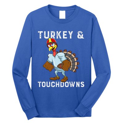 Turkey And Touchdowns Funny Thanksgiving Football Player Long Sleeve Shirt