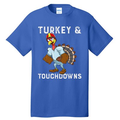 Turkey And Touchdowns Funny Thanksgiving Football Player Tall T-Shirt