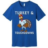 Turkey And Touchdowns Funny Thanksgiving Football Player Premium T-Shirt