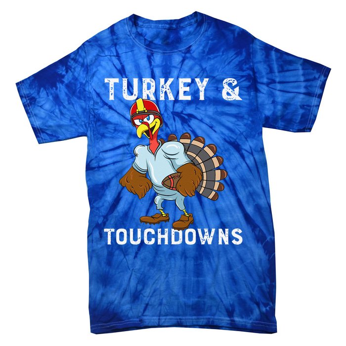 Turkey And Touchdowns Funny Thanksgiving Football Player Tie-Dye T-Shirt