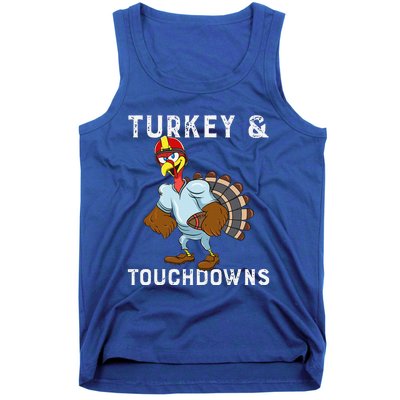 Turkey And Touchdowns Funny Thanksgiving Football Player Tank Top