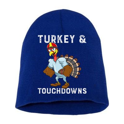 Turkey And Touchdowns Funny Thanksgiving Football Player Short Acrylic Beanie