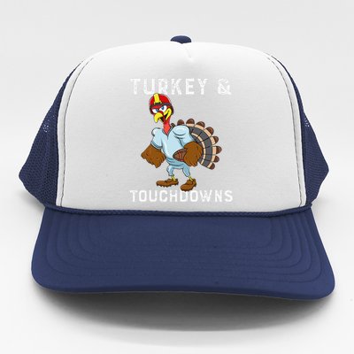 Turkey And Touchdowns Funny Thanksgiving Football Player Trucker Hat