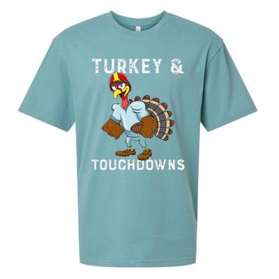 Turkey And Touchdowns Funny Thanksgiving Football Player Sueded Cloud Jersey T-Shirt