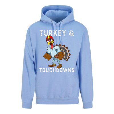 Turkey And Touchdowns Funny Thanksgiving Football Player Unisex Surf Hoodie