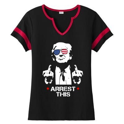 Trump Arrest This Funny Trump 2024 Convicted Felon Ladies Halftime Notch Neck Tee