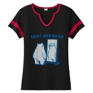 Thicc And Tired Bear Ladies Halftime Notch Neck Tee