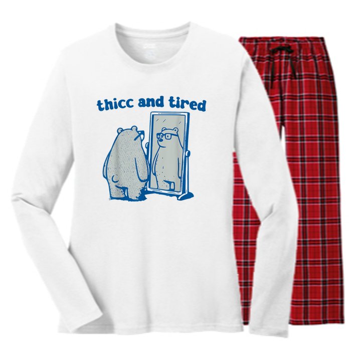 Thicc And Tired Bear Women's Long Sleeve Flannel Pajama Set 