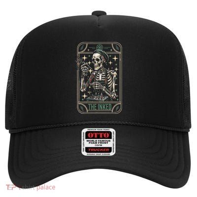 Tattooist Artist Tattoo Tattoos Skeleton Tarot Card High Crown Mesh Back Trucker Hat
