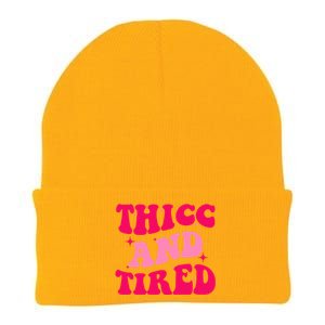 Thicc And Tired Funny Saying Groovy Great Gift Knit Cap Winter Beanie