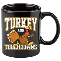 Turkey And Touchdowns Thanksgiving Football 11oz C Handle Ceramic Mug