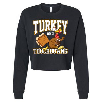 Turkey And Touchdowns Thanksgiving Football Cropped Pullover Crew